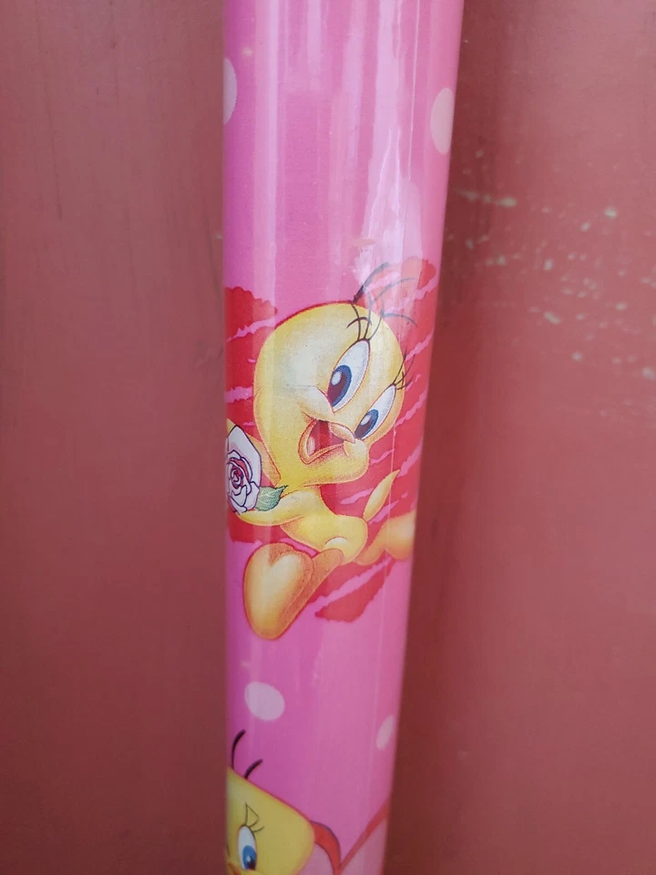 Pink Tweety Bird Gift Wrapping Paper Roll Looney Tunes Hallmark Valentine hearts - Image 2 of 4