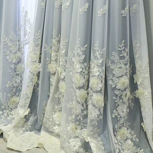 Princess Style Embroidered Sheer Curtain 3D Embroidery Yarn Tulle Curtain 1Panel - Picture 12 of 13