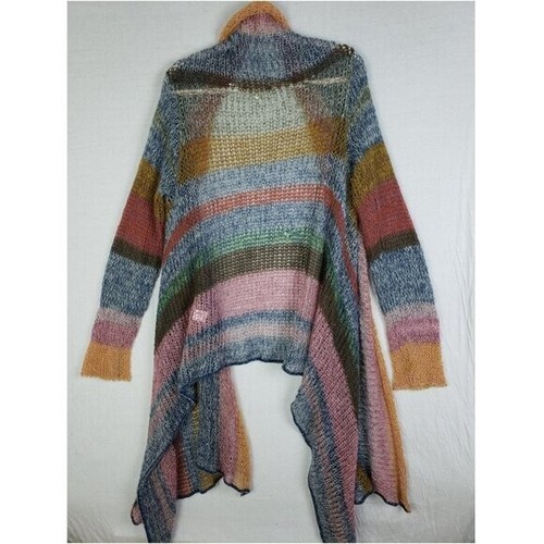 Anthro Knitted & Knotted Rainbow Stripe Cardigan Duster Mohair Blend Airy Knit L - Picture 6 of 13