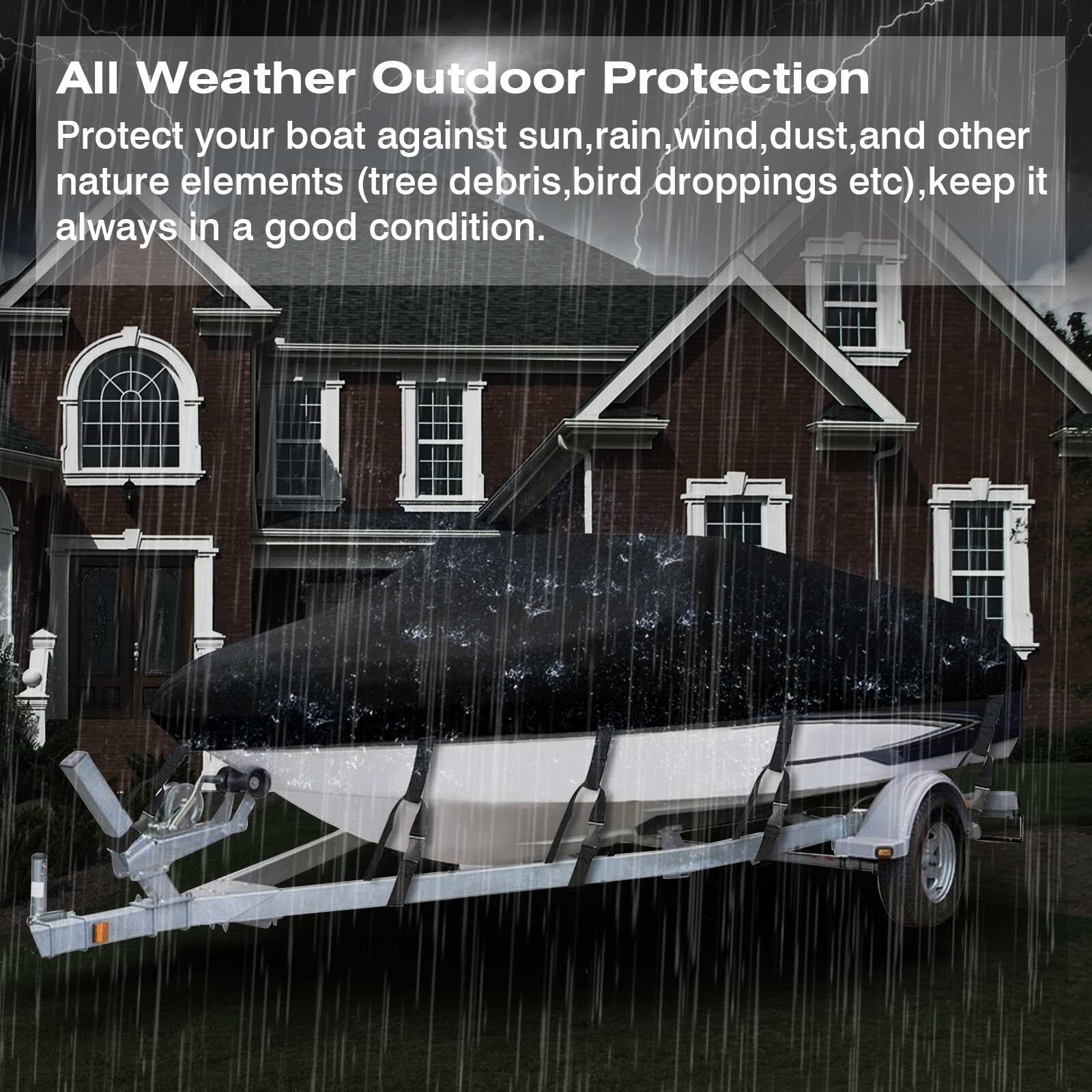 14FT 15FT 16FT Waterproof Heavy Duty Boat Cover Fit for V-Hull Tri-Hull Runabout