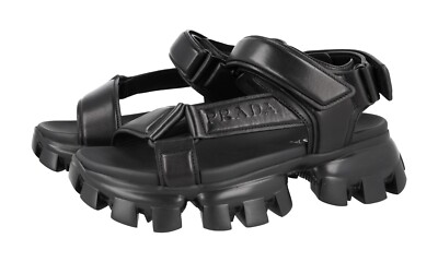 PRADA Leather Cloudbust Thunder Monolith Sandals 2X3077 Black -  US 8 EU 41