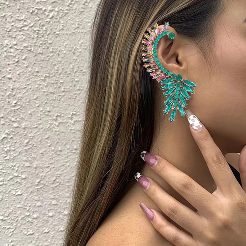 Luxury Rhinestone Exaggerated Ear Clips For Women Dangle Earrings Jewelry