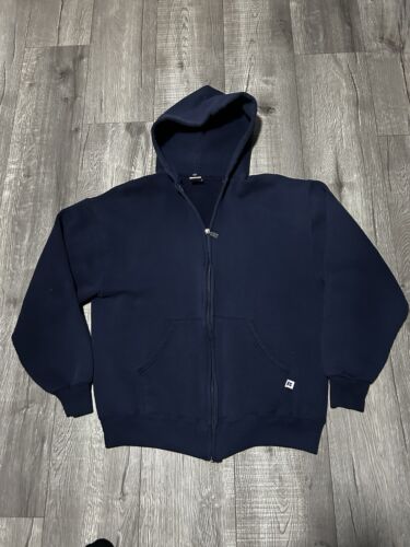 VTG 90s Russell Athletics Navy Blue Zip Up Hoodie Y2K Size Large