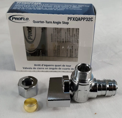 PROFLO PFXQAPP32C 1/2" PEX x 3/8" OD Angle Stop Quarter 1/4" Turn QT - LOT OF 4 - Picture 1 of 4