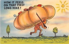 Comic Old WWII Linen Military PC-Private Feels He's Carrying an Enormous Pack