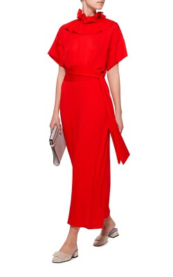 strapless open back dress Red Chiffon Ruffle Mini Dress
