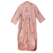 TV Loungers House Dress Robe M Womens VTG Pink Floral Long Sleeve USA 3/4 Zip
