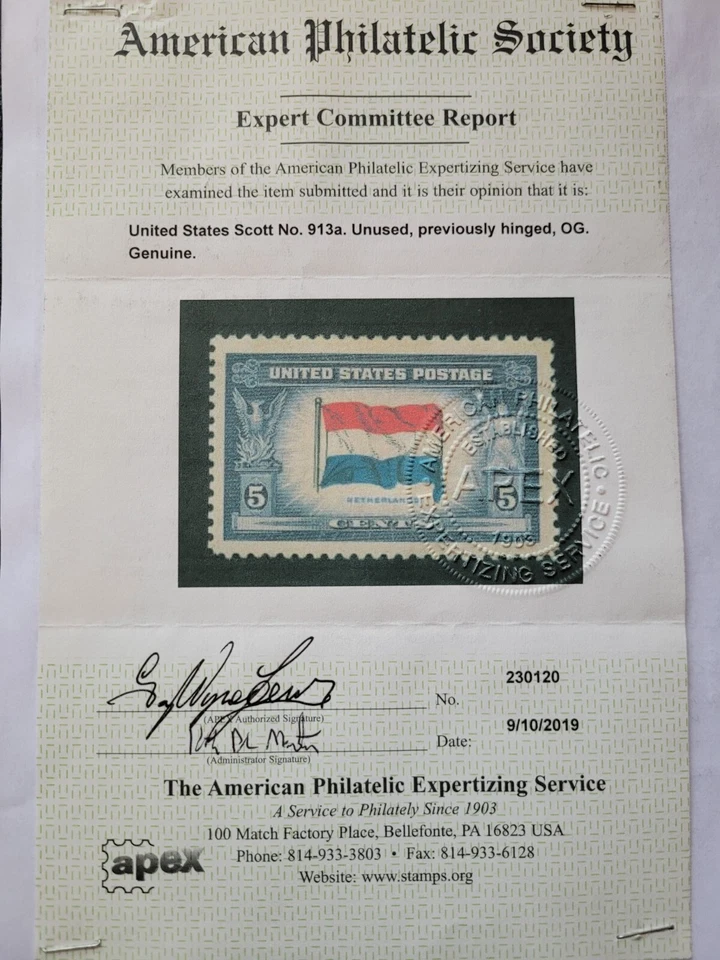 United States #913a MLH, 1943 Occupied Nations Reverse Printing, 2019 APEX Cert - Image 3 of 3