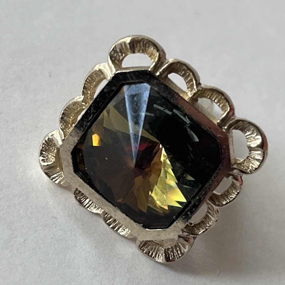 Dante Cufflink Tie Pin Set Faceted Amber Glass Gold Filigree Square - Image 2 of 4