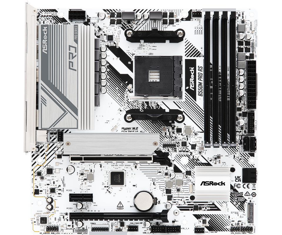 Scheda Madre Asrock B550M PRO RS – AMD Ryzen Socket AM4, DDR4, MicroATX Bianca