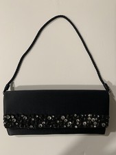 FRANCHI Black Satin Evening Envelope Bag Sequins And Stones Embellished. Strap.