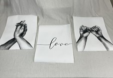 (3) Black & White Love Pinky Promise 17"x 12" Wall Art Canvas Pencil Graphite