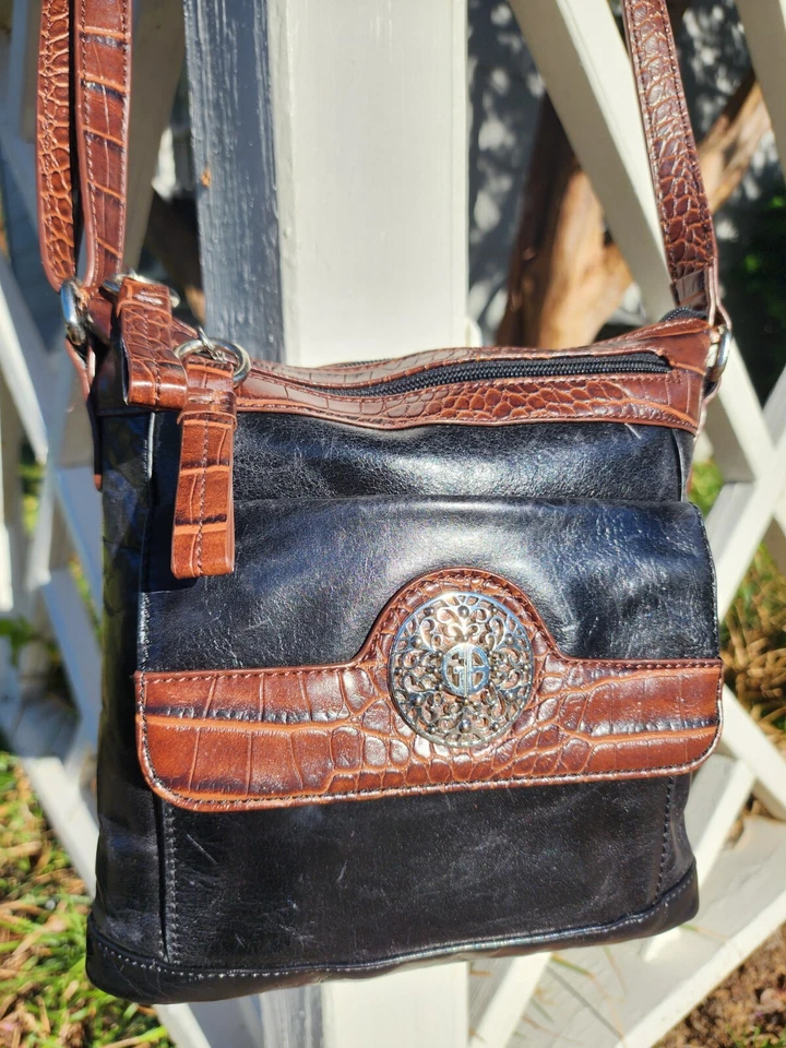 GIANI BERNINI Bandolera Mensajero Cuero Negro Cartera Organizador ID Bolso de Hombro Foto 2 de 4