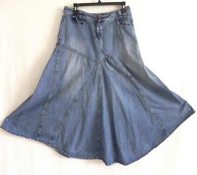 Boston Proper Denim Skirt Asymmetrical Maxi Fit-Flared Paneled