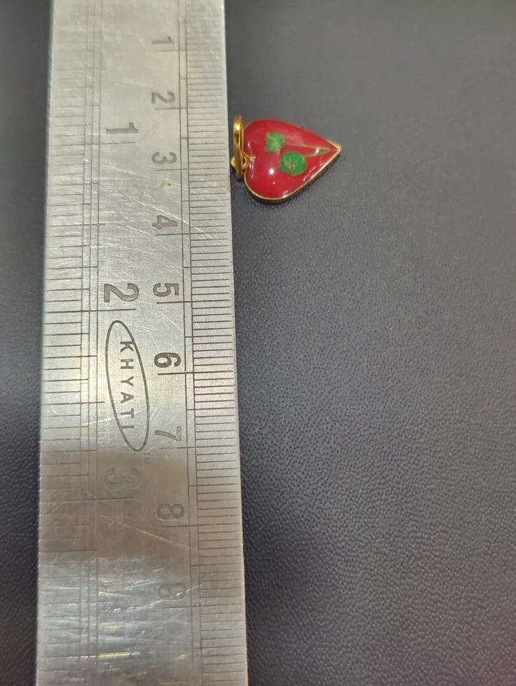 18k Solid Yellow Gold Crystal Red Ruby Charm Love Pendant Christmas Gift her - Image 3 of 3