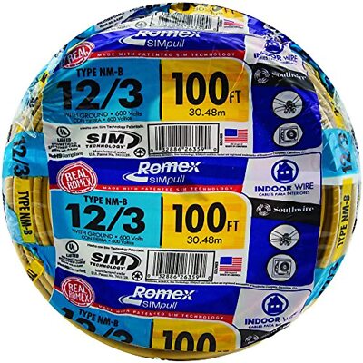 Southwire 12/3NM-WGX100 Type NM-B Sheathed Cable 12 AWG 100 ft