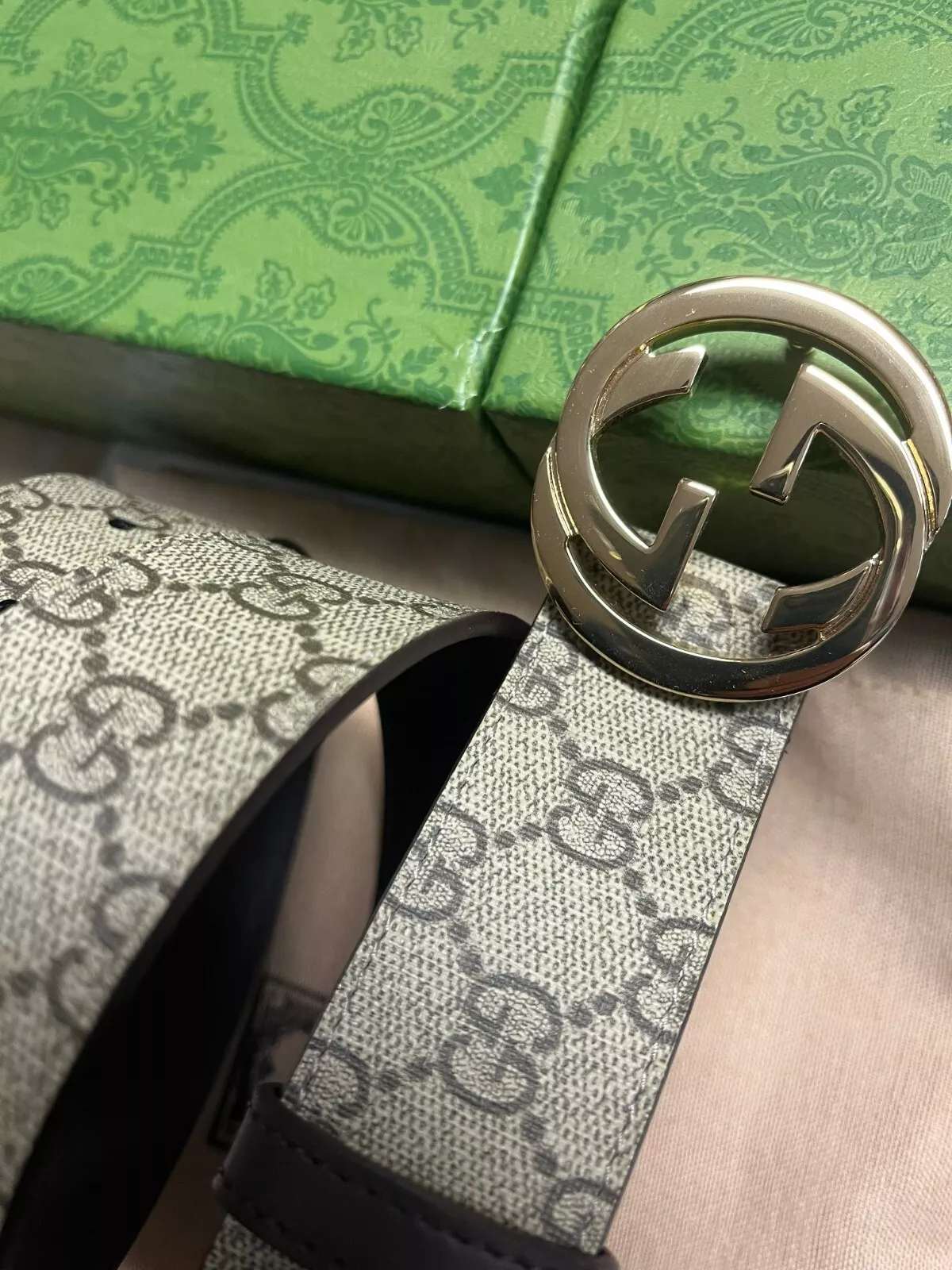 Gucci Ceinture Femme GG Supreme Toile Cuir Beige/Marron Taille 85 cm 28 30 Taille