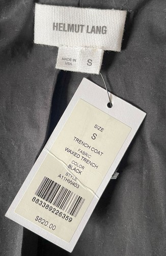 $620 Helmut Lang size S (Bust ~38") Women's Cotton Black Waxed Trench Coat NWT - Picture 3 of 16