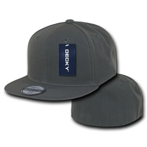 Charcoal Gray Fitted Flat Bill Plain Solid Blank Baseball Ball Cap Caps Hat Hats
