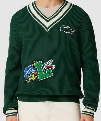 Lacoste V - Pullover Strickpullover Comic Effect Badge Green Size 5 Gr.L