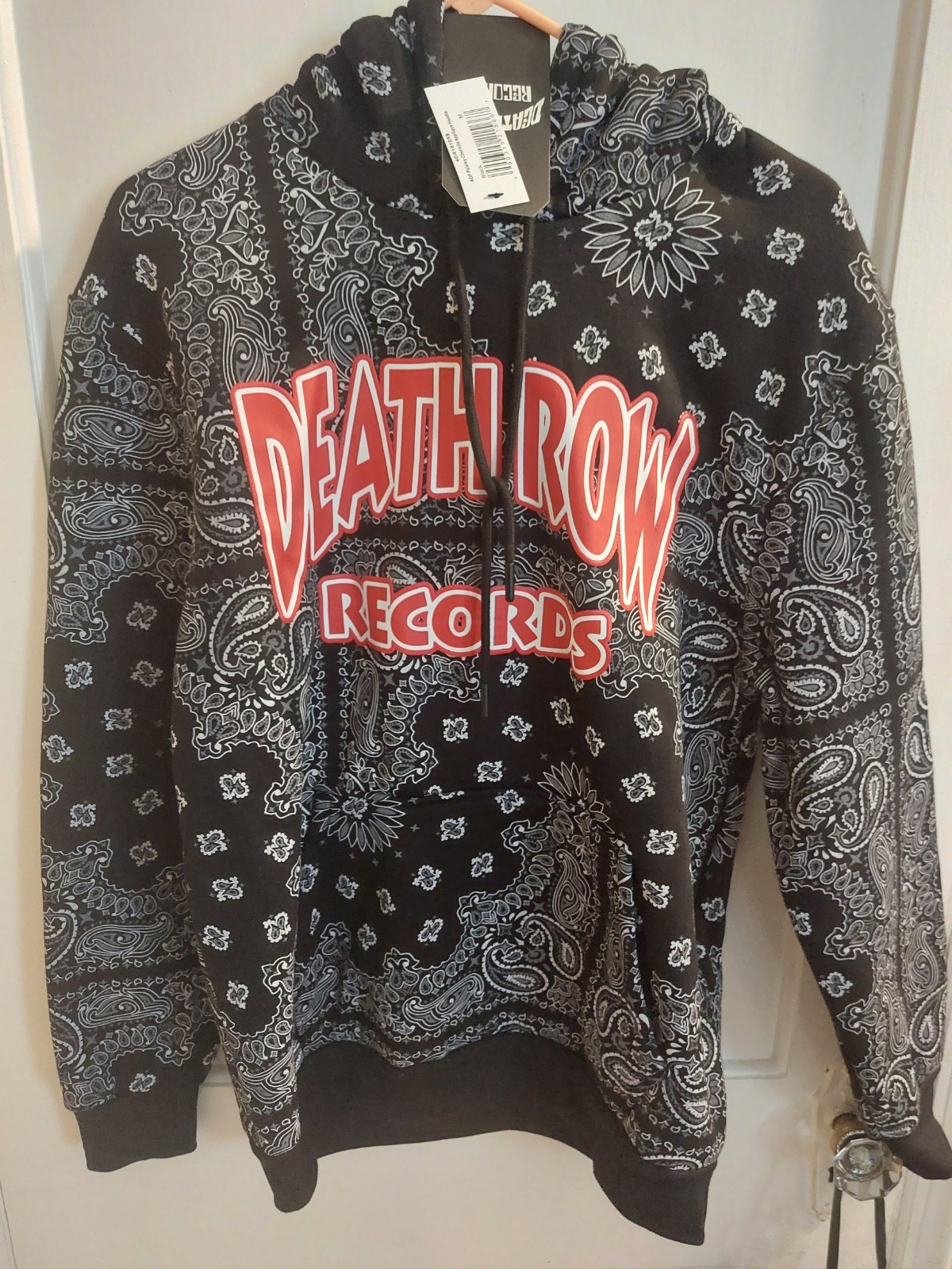 FILA Felpa con cappuccio Snoop Dog Death Row Records Paisley taglia large nera nuova con etichetta