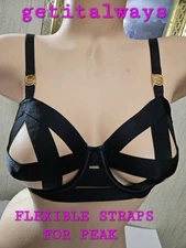 34,36 Victoria's Secret Luxe Banded Caged Strappy Unlined Balconet Bra Goldtone