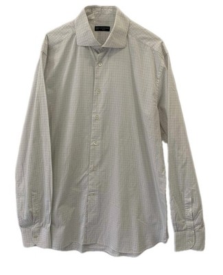 Corneliani Italy Men s Dress Shirt 17/43 XL White Blue Check Long Sleeve #C8