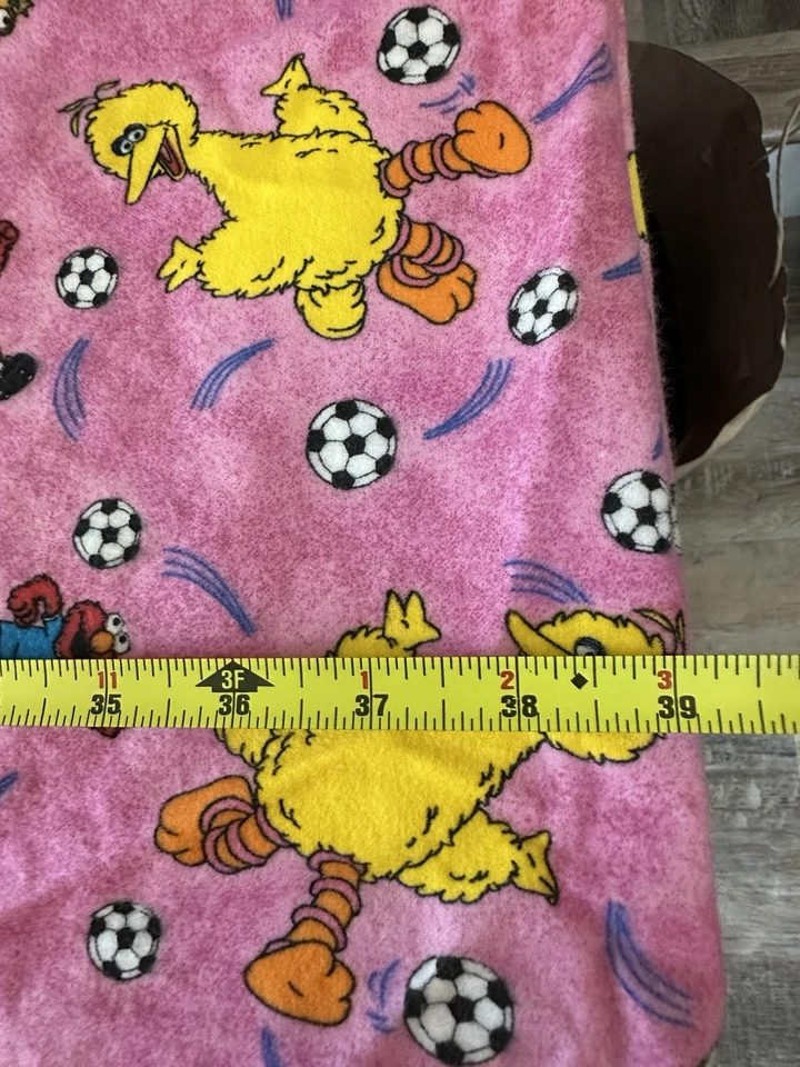 RARE* Pink SESAME STREET 2002 Cotton FLANNEL Fabric Soccer Theme VINTAGE - Image 4 of 4