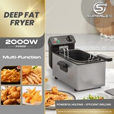 SUPERLEX 3L Commercial Electric Deep Fryer Fat Chip Frying Pan, Basket Stainless