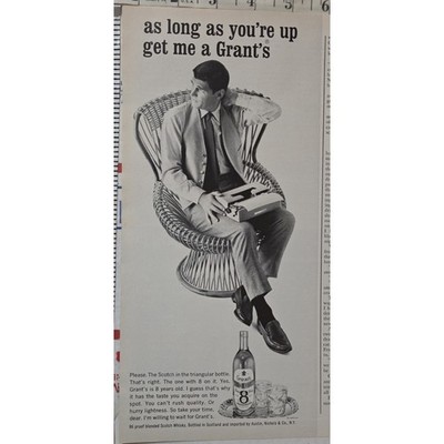 Vintage Grant's Scotch Whisky Ad ''as long as you're up get me a Grant's'' 1964