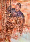11.69 × 16.53"  Arnold Schwarzenegger ~Terminator 2~ watercolor SIGNED by artist