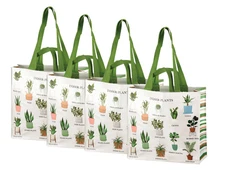 SET OF 4 Market Tote Bags INDOOR PLANTS Reusable Shopping Gift - NEW w/TAGS