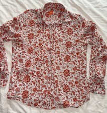 Hugo Boss Slim Fit Long Sleeve Shirt Redish Orange Flowers Floral XL  Mens EUC