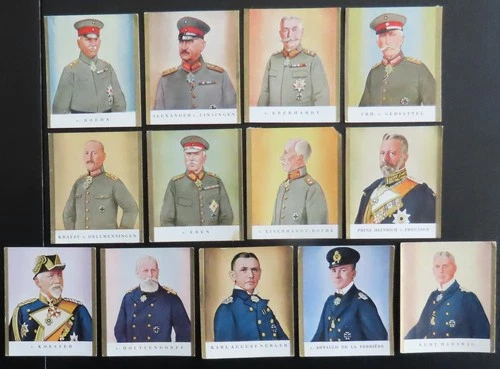 13 German cig. cards: German Military Leaders of World War 1, issued 1933