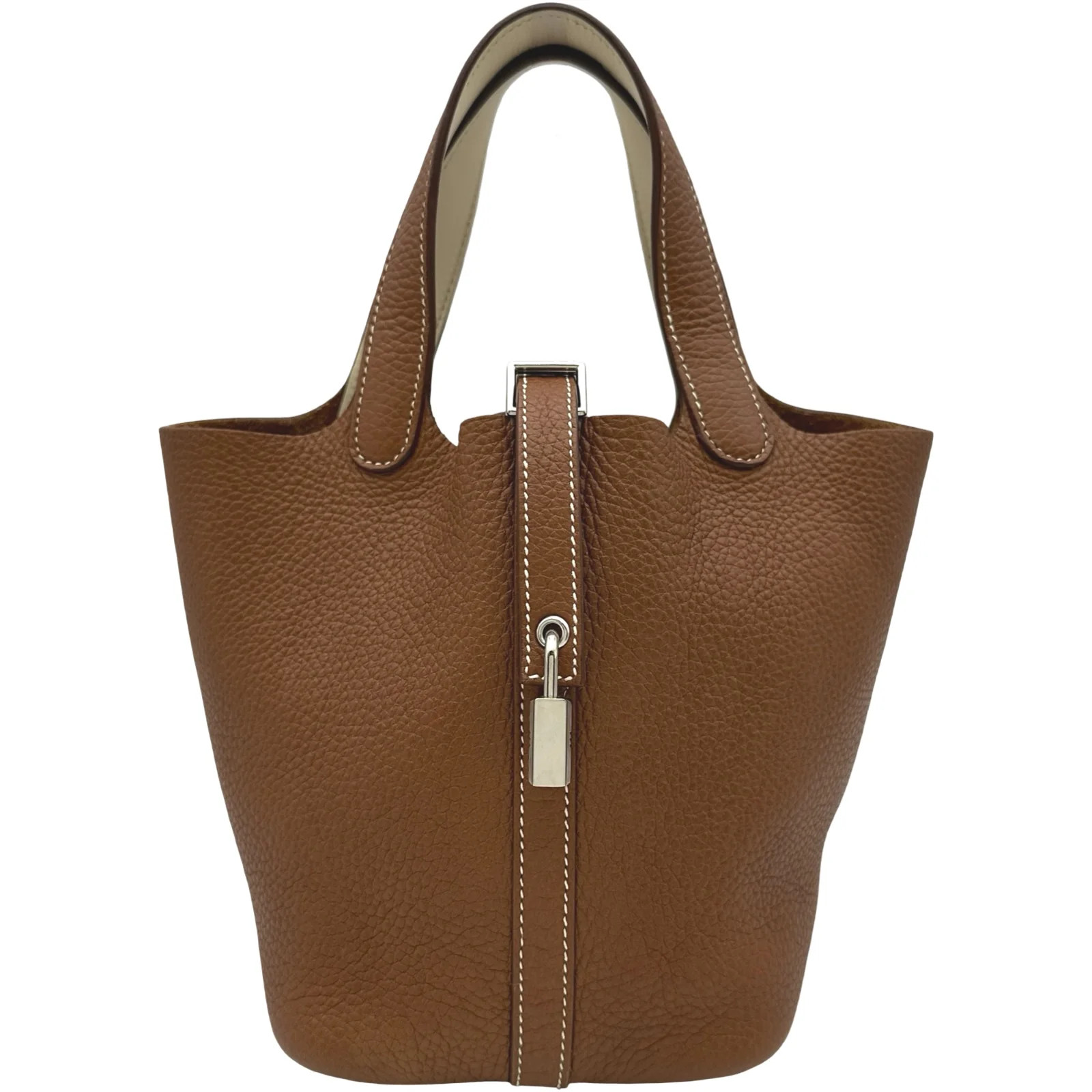 HERMES Picotin Lock PM Éclat Gold / Beige Taurillon Leather Handbag #OKB1221