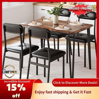 Elegant Kitchen Dining Set with 4 Upholstered Chairs and Table for Daily Use Rac