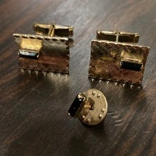 Us Vintage-Style Cufflinks Button Tie Tack Pin Set Onyx / JP USED NO BOX