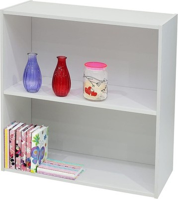 Is 2 Tier Open Shelf Bookcase Storage Organizer, White Wood, Contemporary.
