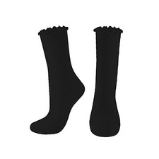 Womens Socks Cute Ruffle Socks Cotton Turn-Cuff Frilly One Size 1 Pair Black