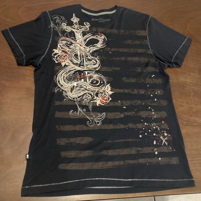 Marc Ecko Cut & Sew Snake & Dagger Black Shirt Large Y2K Tattoo Art