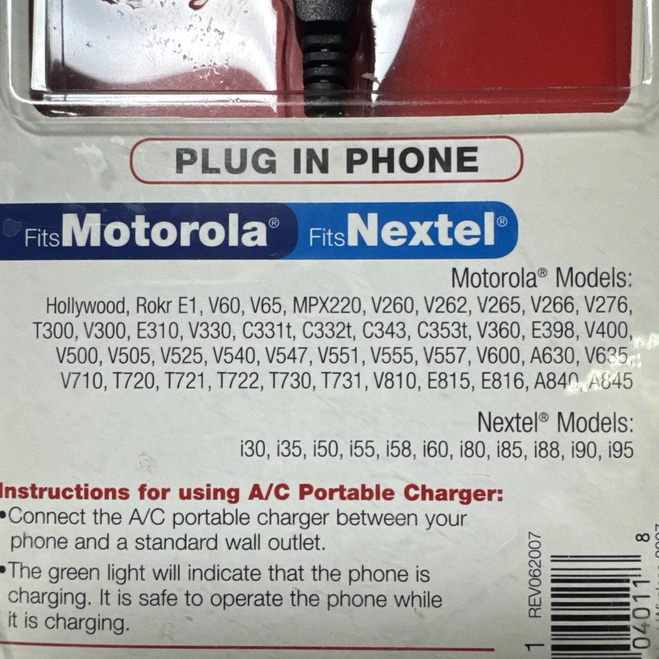 Cargador de pared portátil aire acondicionado Motorola Nextel #04011 Just Wireless - ¡¡Nuevo!!! Foto 2 de 3