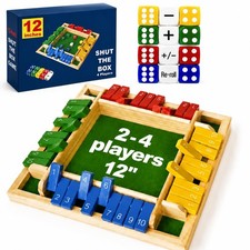 Shut The Box Dice Game 12 Inch Wooden 2-4 Player Math Family Party