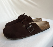 American Eagle Outfitters women  s Brown Suede Slip-On Buckle Sandals US 9