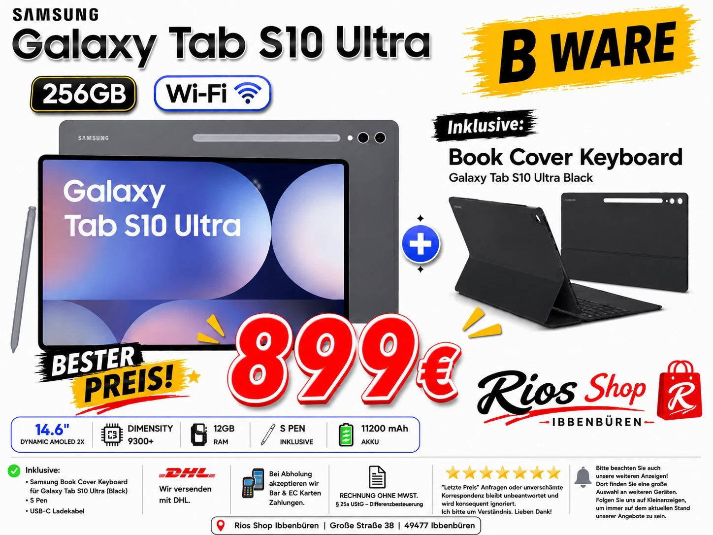 Samsung Galaxy Tab S10 Ultra SM-X920 256GB WiFi Grau+KEYBOARD BOOK S10 WIE NEU - Bild 1 von 1