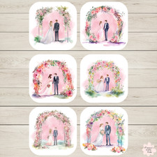 6 x Wedding Bride & Groom Card Toppers - Floral Arch - Card Making, Scrapbooking