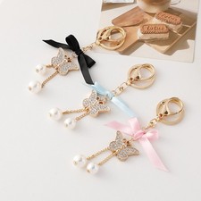 Crystal Butterfly Bowknot Pearl Tassels Pendant KeyChain Handbag Keyring Gift