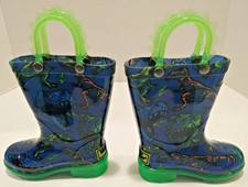 Western Chief Dinosaur Light Up Rain Boots Blue Green Pull Up Toddler Size 5