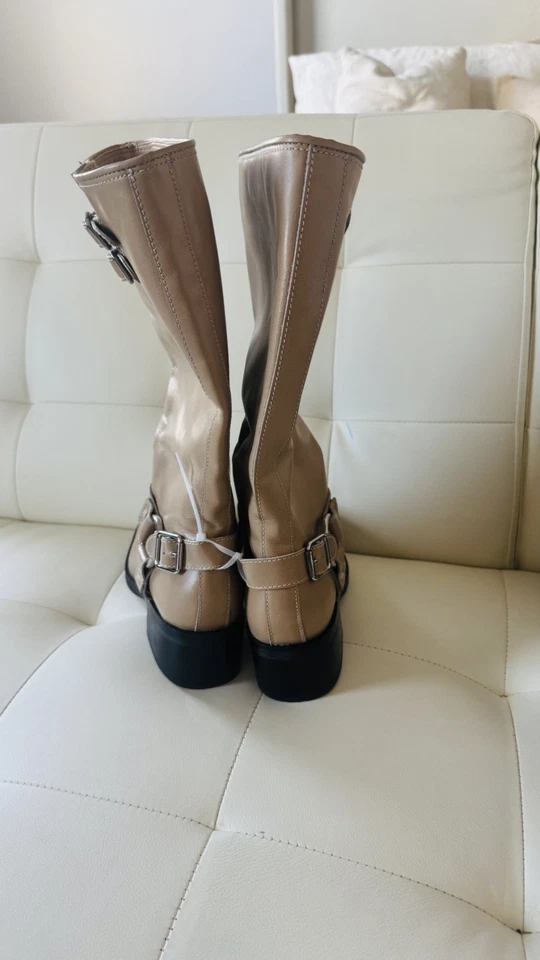 Botas Dolce Vita para mujer talla 7,5 tostadas hasta la rodilla arnés hebilla punta cuadrada cuero Foto 3 de 4
