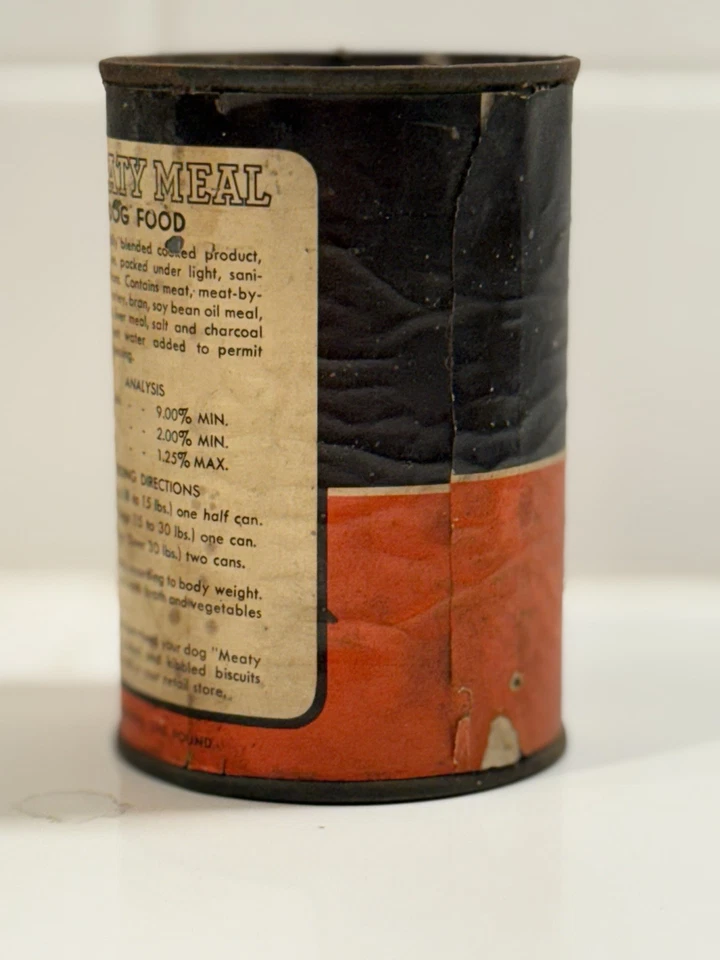 ANTIQUE SCOTTIE GREYHOUND PUPPY MEATY DOG FOOD ADVERTISING CAN MASPETH NEW YORK - Image 2 of 4