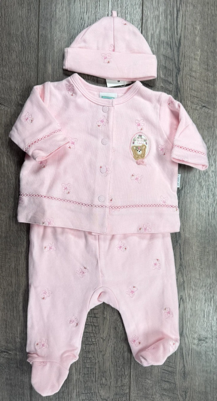 Baby Girl Clothes New Vintage Little Me 3pc Preemie Bear Footed Outfit & Hat